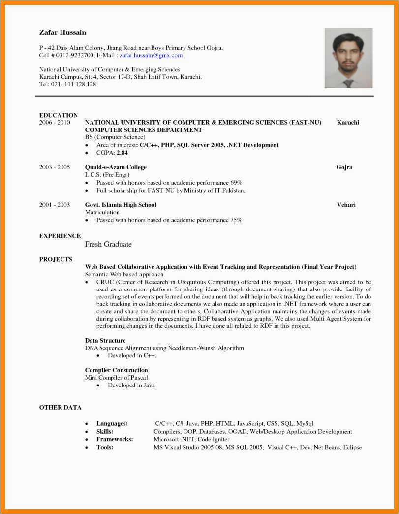 Sample Resume for Computer Science Fresh Graduate Pdf Puter Science Resume Entry Level New 8 Cv Sample for