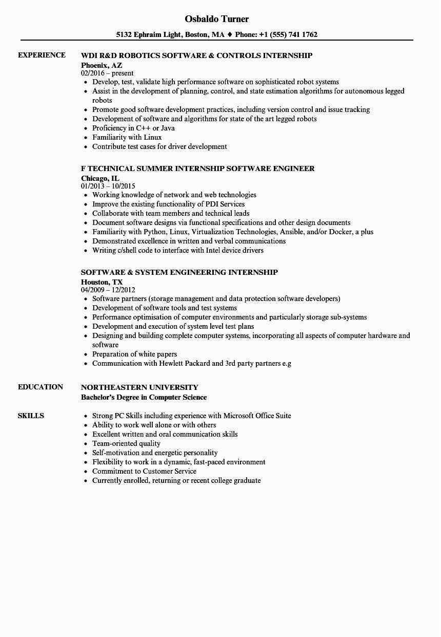 Sample Resume for Computer Science Internship 25 Puter Science Internship Resume In 2020