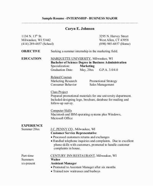 Sample Resume for Computer Science Internship Puter Science Internship Resume