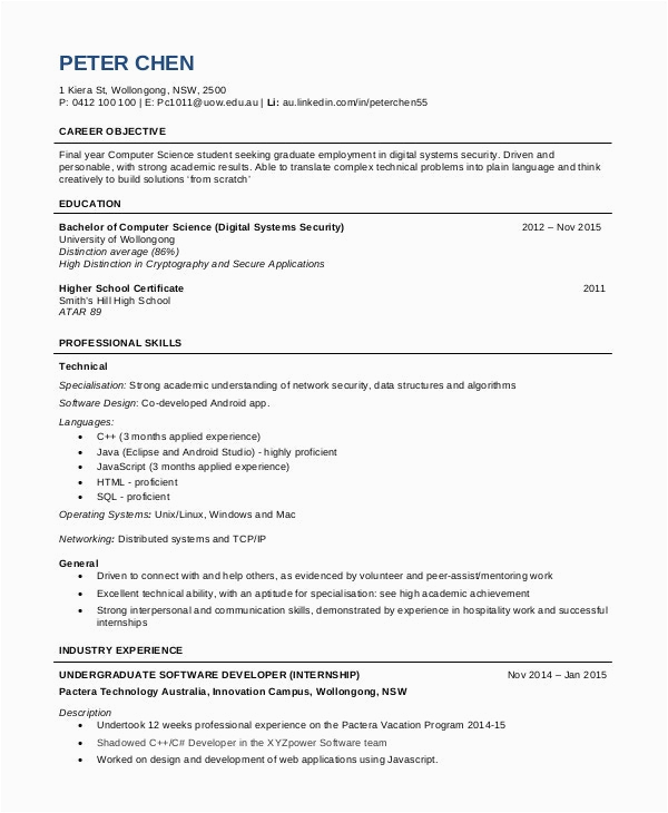 Sample Resume for Computer Science Student 9 Student Resume Templates Pdf Doc