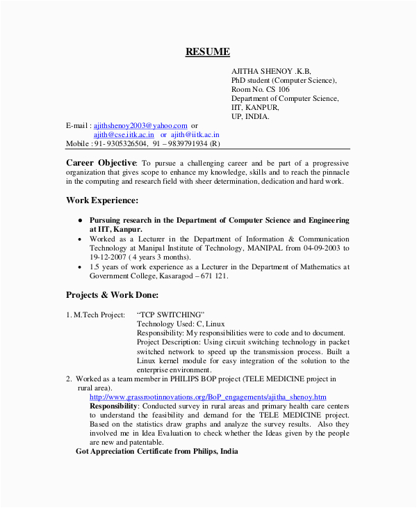 Sample Resume for Computer Science Student Fresher Puter Science Resume Template for It Workers