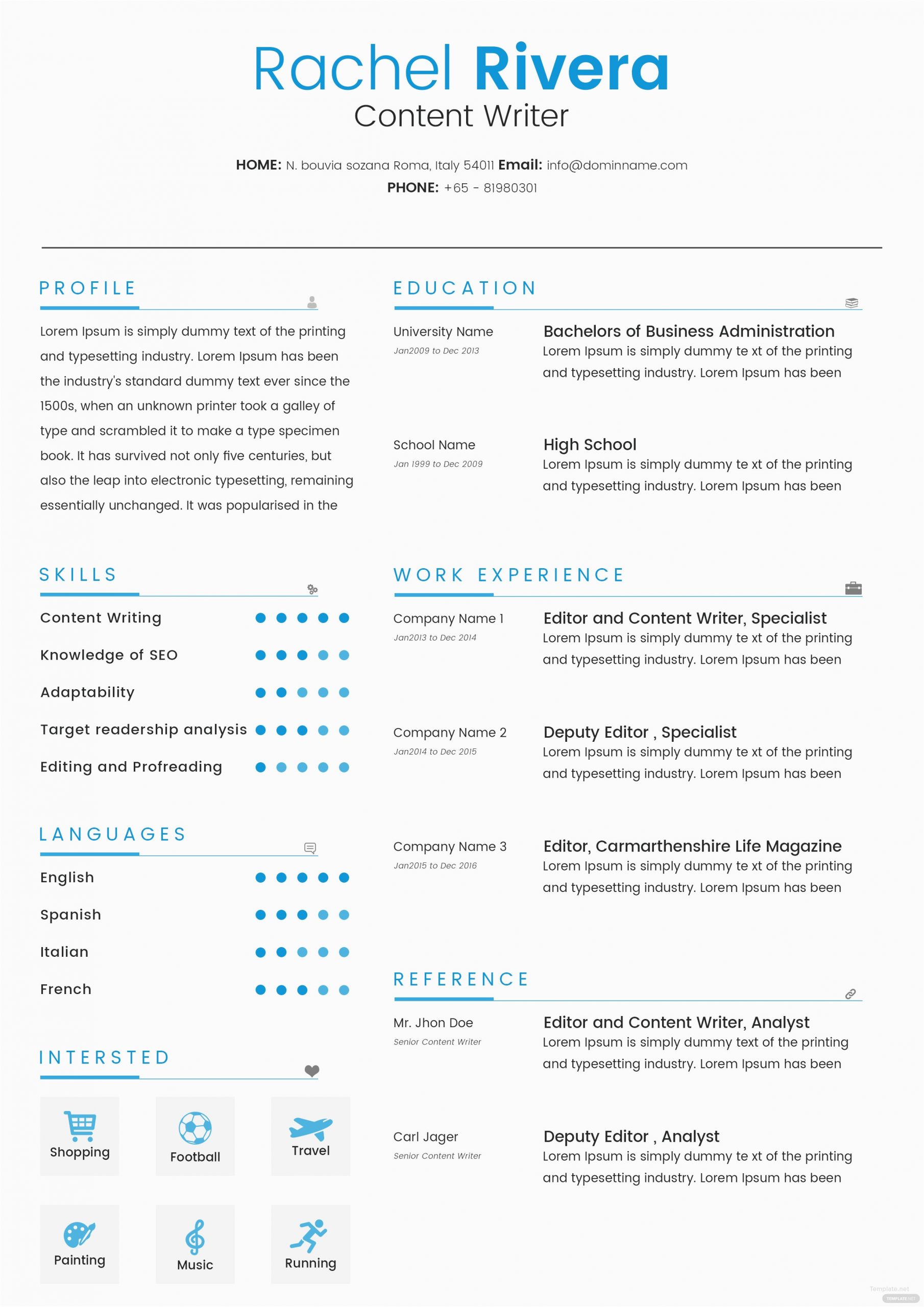 Sample Resume for Content Writer Fresher Free Content Writer Resume Template In Adobe Shop