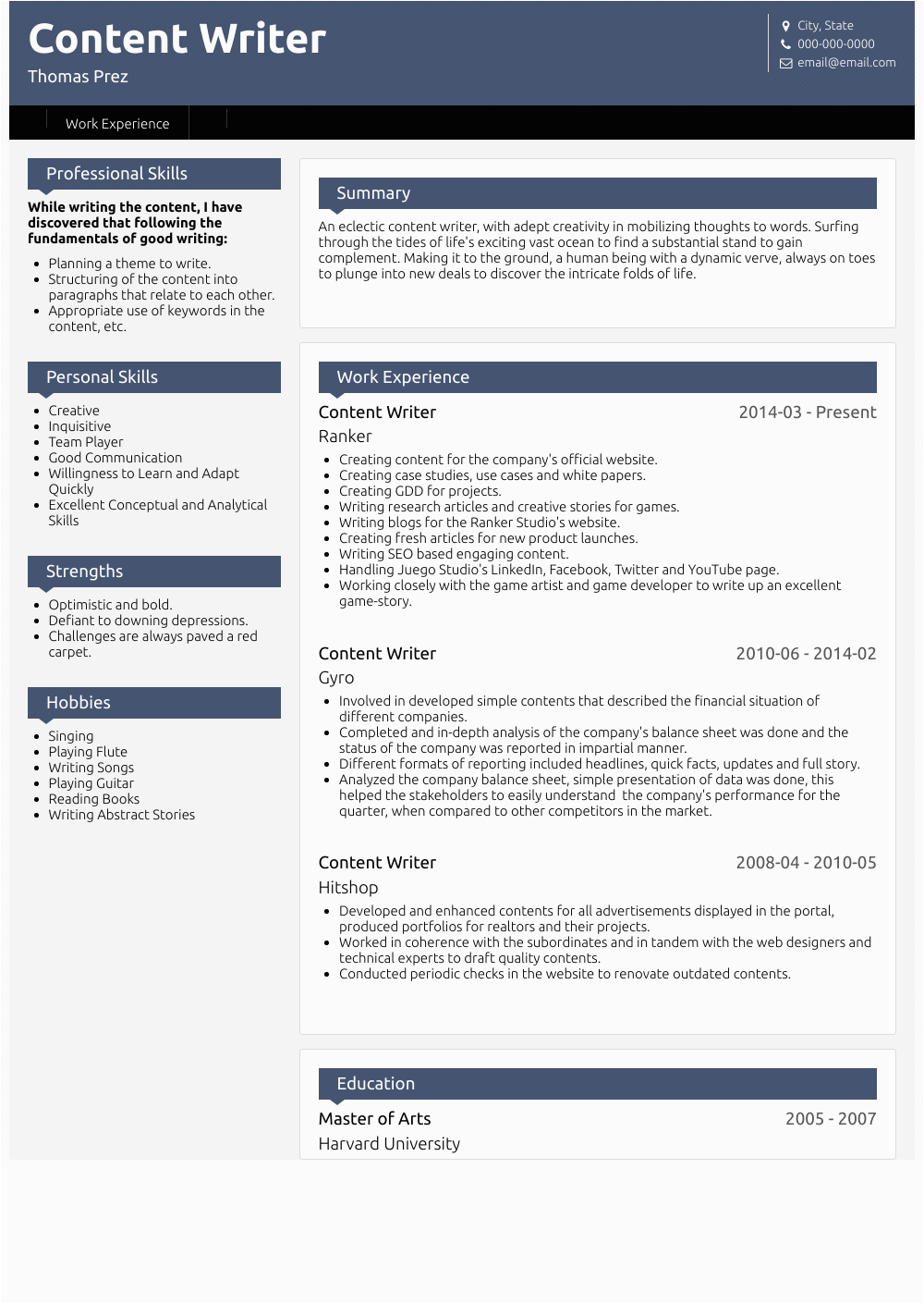 Sample Resume for Content Writer Fresher Free Resume Samples for Freshers Best Resume Examples