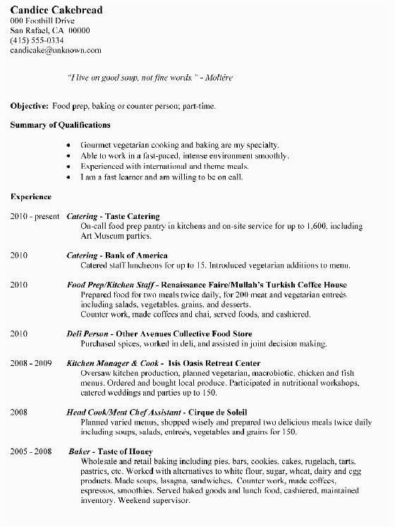 Sample Resume for Cook In Restaurant Prep Chef Resume Sample