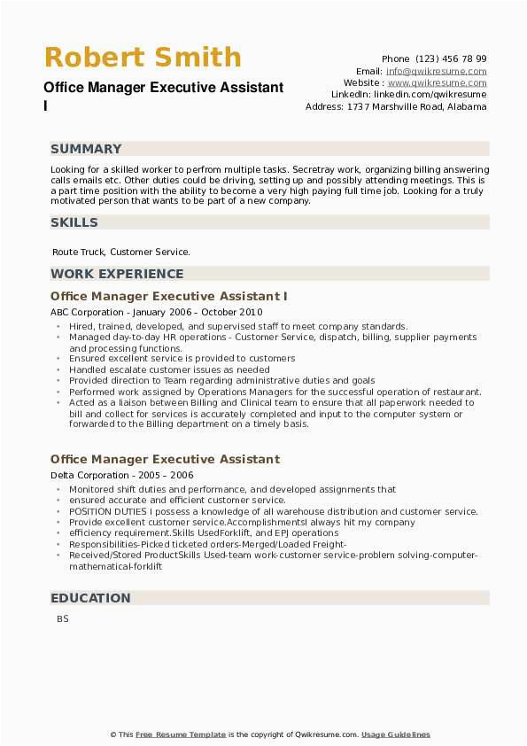 Sample Resume for Executive assistant Office Manager Fice Manager Executive assistant Resume Samples