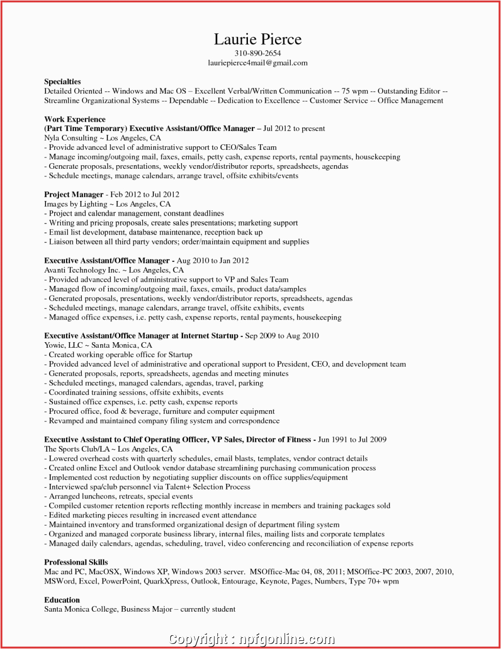 Sample Resume for Executive assistant Office Manager New Sample Resume Executive assistant Fice Manager New