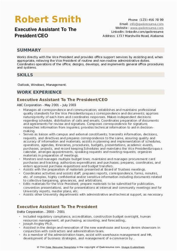 Sample Resume for Executive assistant to President Executive assistant to the President Resume Samples