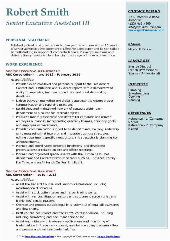 Sample Resume for Executive assistant to Senior Executive Senior Executive assistant Resume Samples