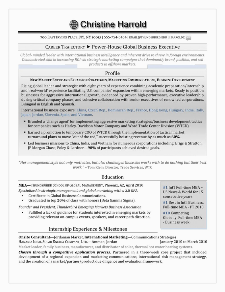 Sample Resume for Executive Mba Application Resume format Resume for Mba