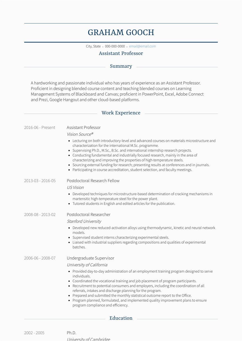 Sample Resume for Experienced assistant Professor In Engineering College assistant Professor Resume Samples and Templates