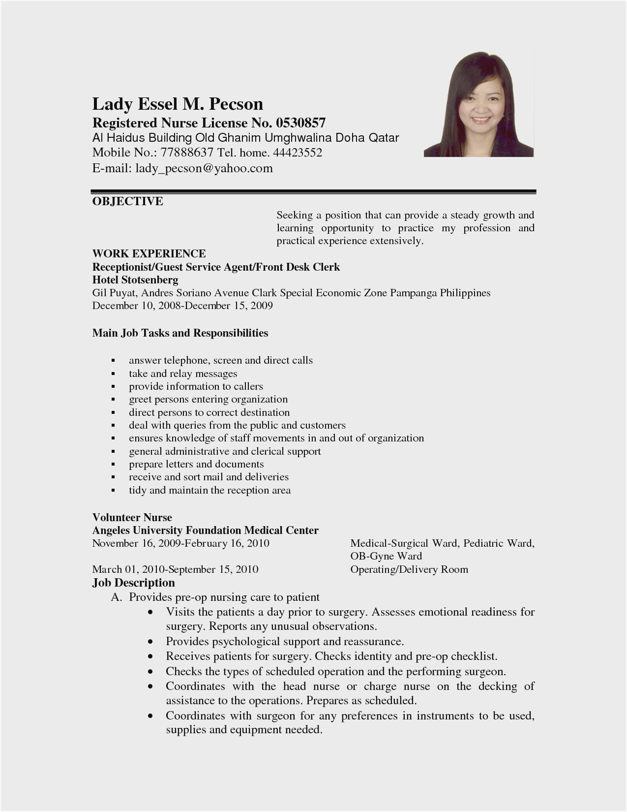 Sample Resume for Filipino Nurses Applying Abroad Call Center Sample Resume with No Experience Philippines