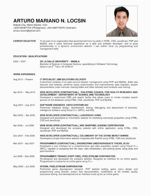 Sample Resume for Filipino Nurses Applying Abroad Resume format for Undergraduate Students Philipines