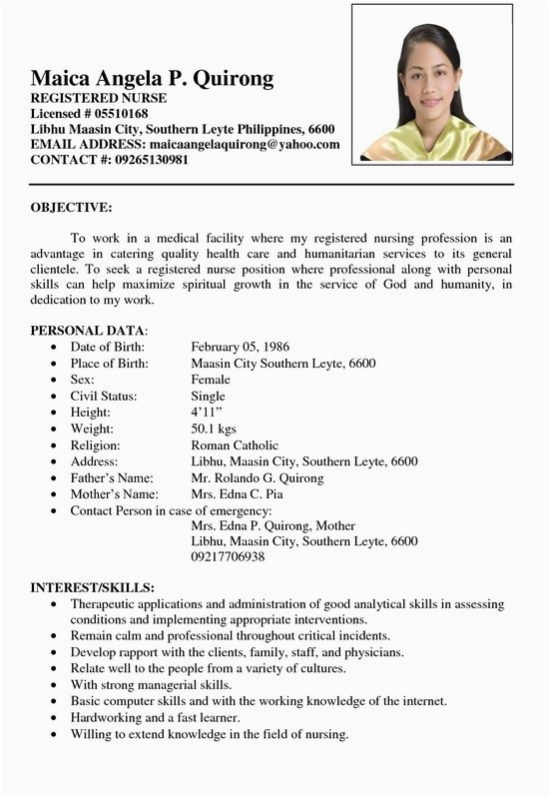 Sample Resume for Filipino Nurses Applying Abroad Sample Resume Registered Nurse Philippines
