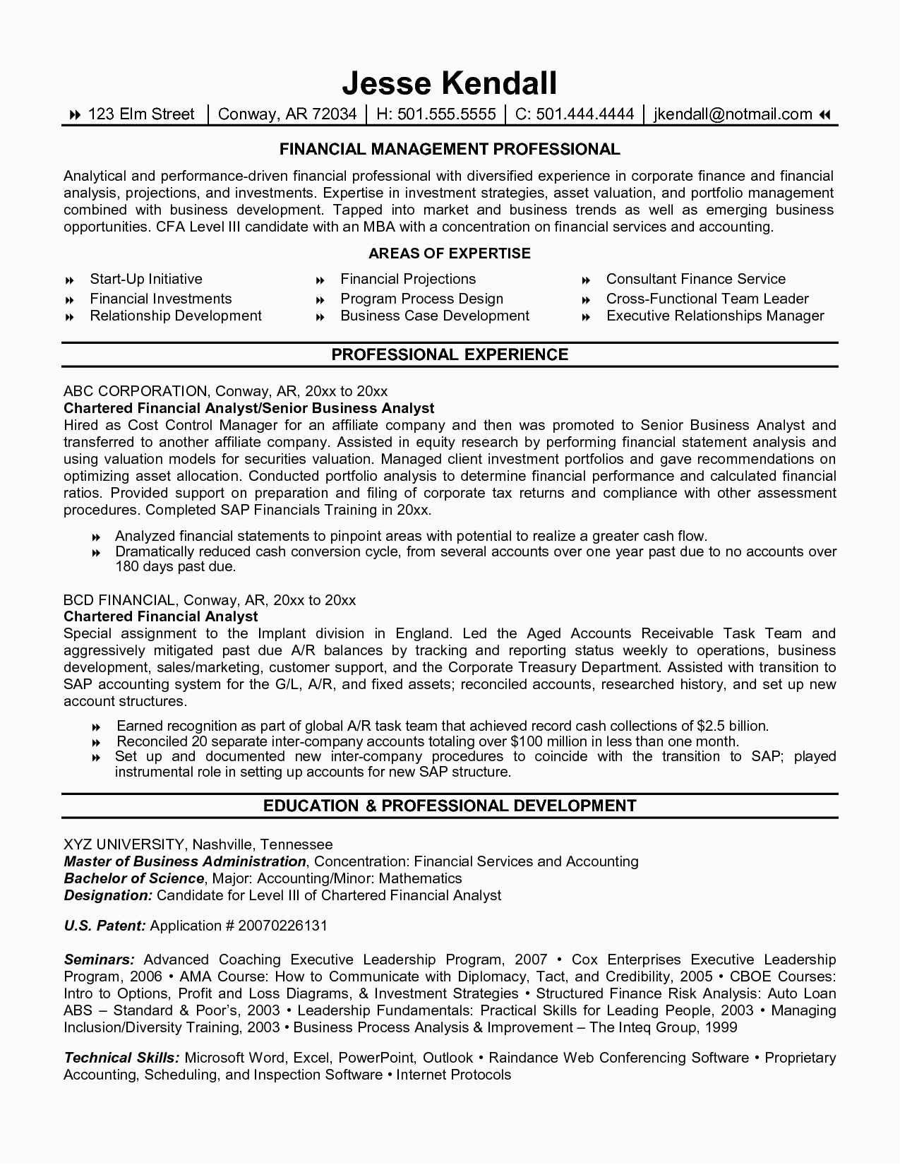 Sample Resume for Financial Analyst Position Finance Analyst Resume Samples