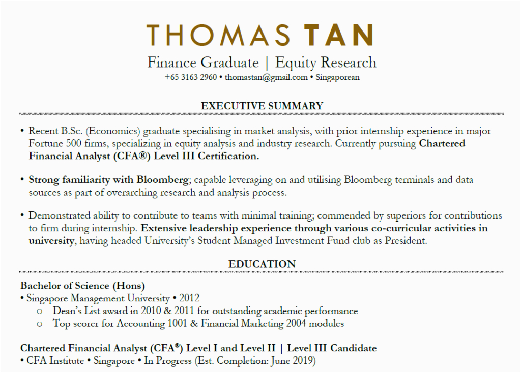Sample Resume for Financial Management Fresh Graduate Fresh Graduate Resume Sample