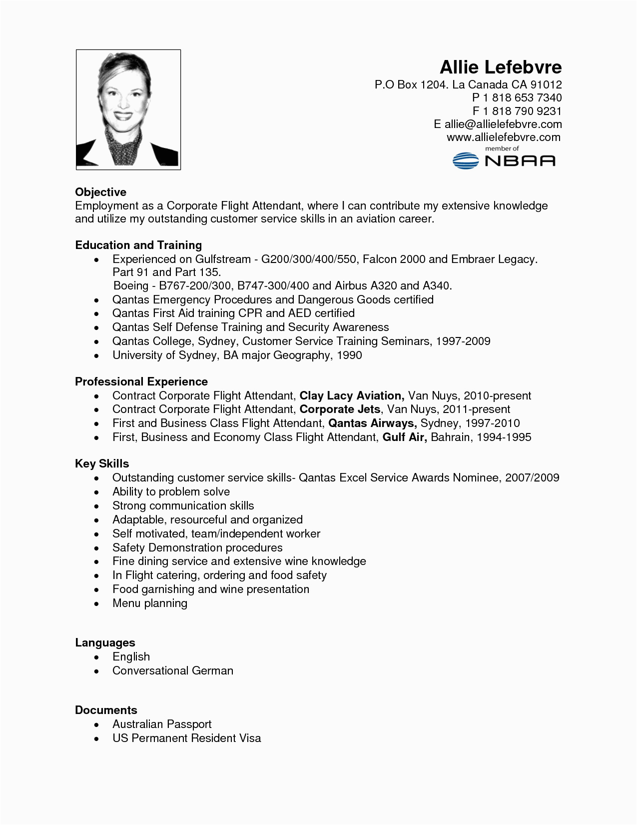 Sample Resume for Flight attendant with Experience Flight attendant Resume Sample