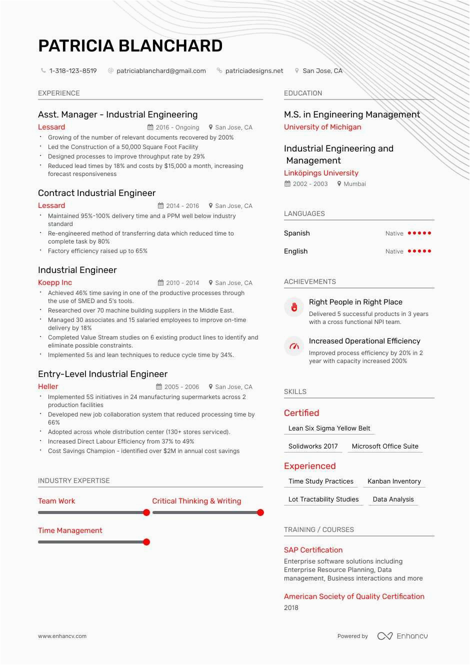 Sample Resume for Industrial Engineering Students Industrial Engineer Resume Examples Expert Advice