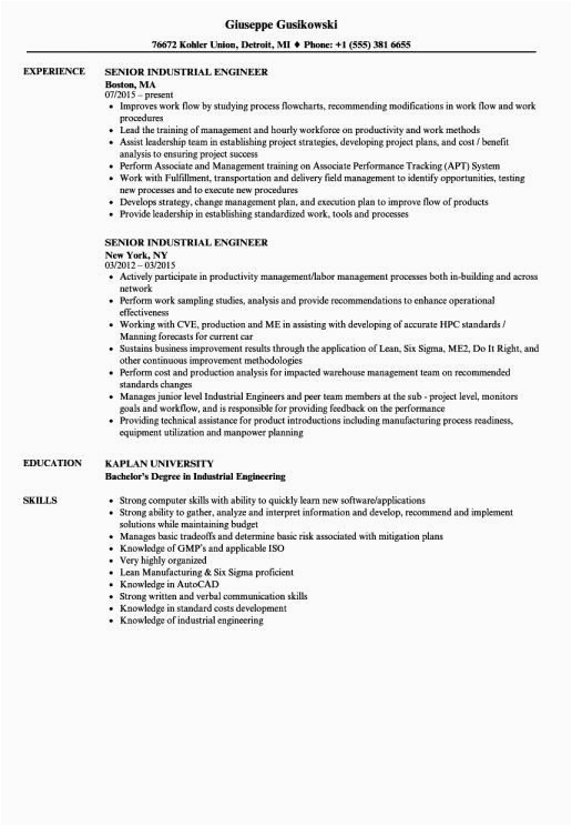 Sample Resume for Industrial Engineering Students Resume Examples for Industrial Engineer there are Two