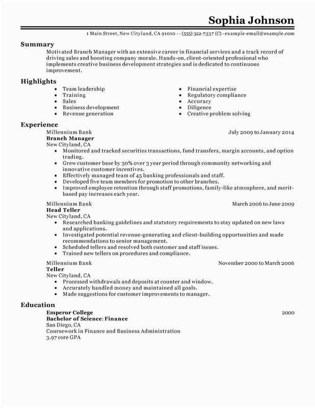 Sample Resume for Insurance Branch Manager Branch Manager Resume Examples Created by Pros