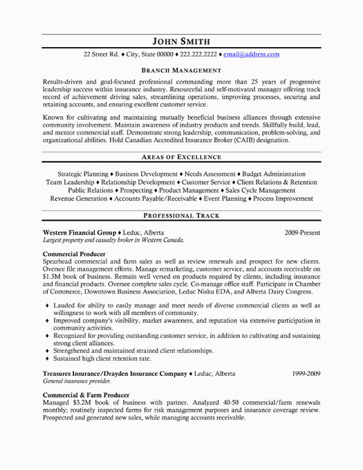 Sample Resume for Insurance Branch Manager top Insurance Resume Templates & Samples