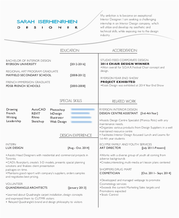 Sample Resume for Interior Design Internship Free 9 Sample Design Resume Templates In Ms Word