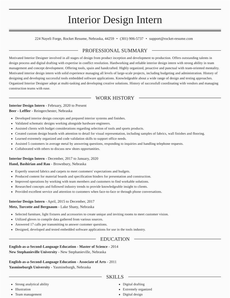 Sample Resume for Interior Design Internship Interior Design Intern Resumes