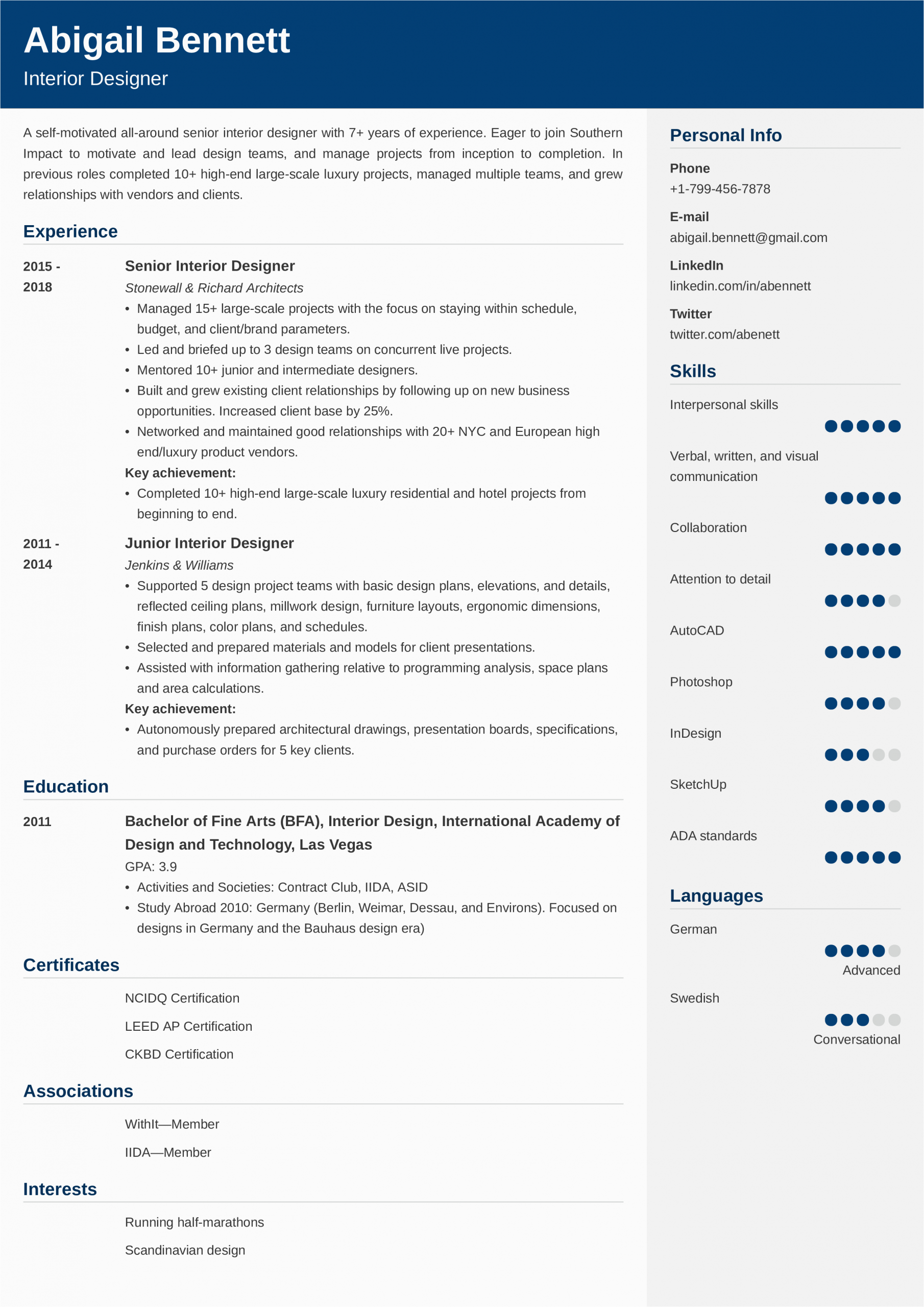 Sample Resume for Interior Designer Fresher Interior Design Resume Examples and 25 Writing Tips