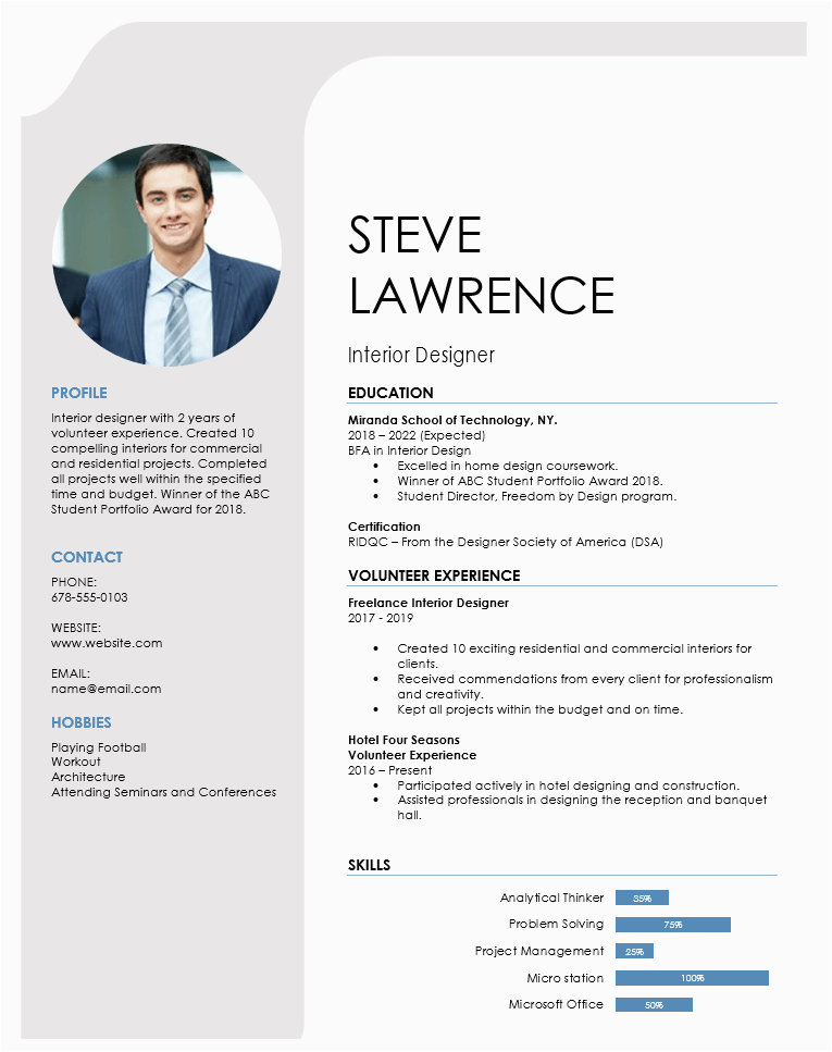 Sample Resume for Interior Designer Fresher Interior Design Resume format for Fresher Best Resume