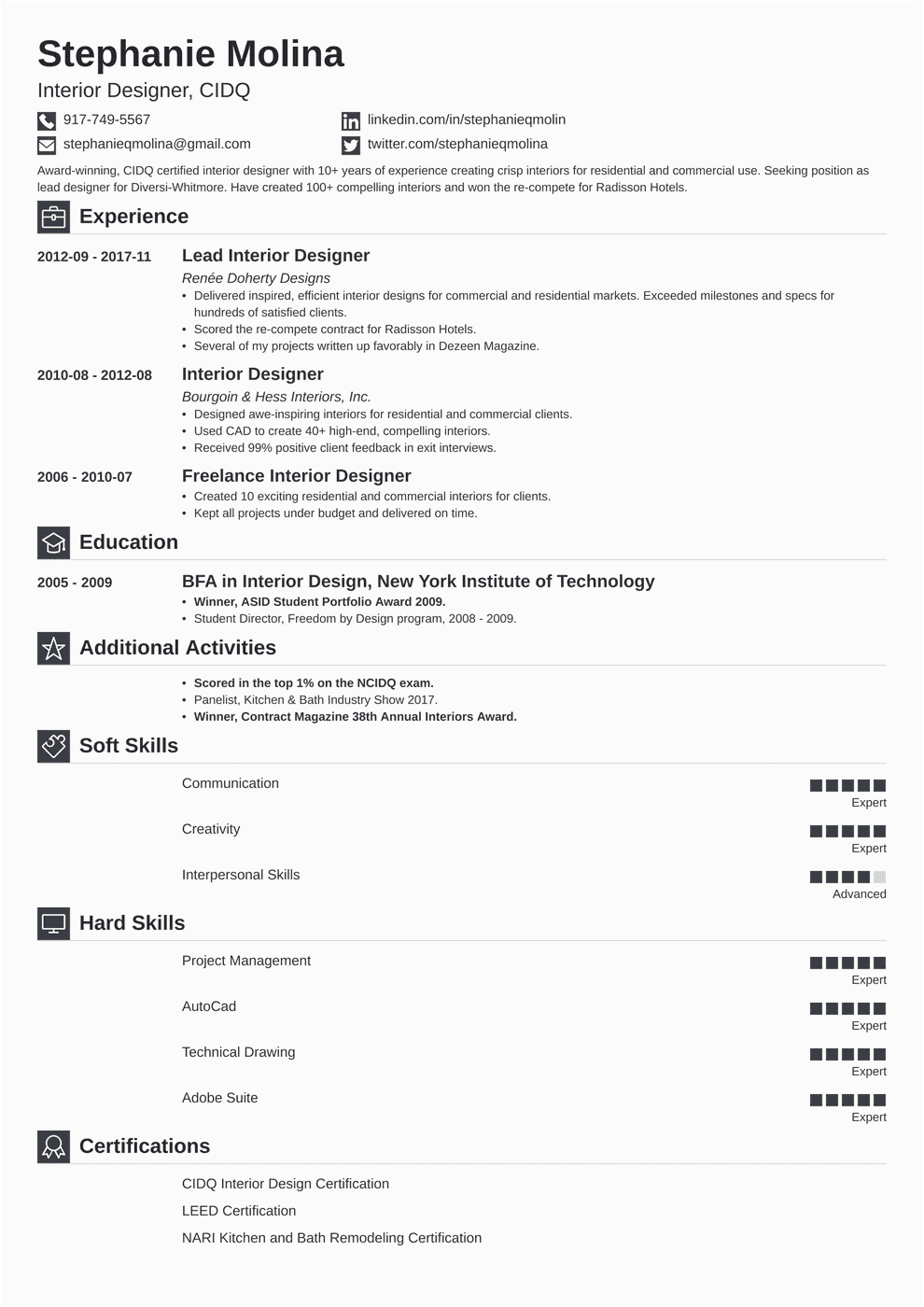 Sample Resume for Interior Designer Fresher Resume format for Interior Designer Fresher