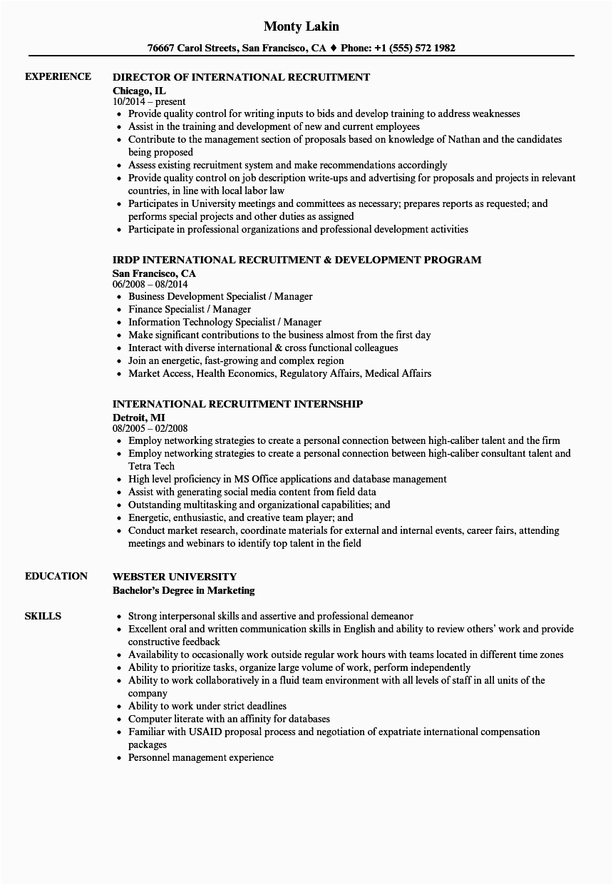 Sample Resume for International Development Jobs International Recruitment Resume Samples