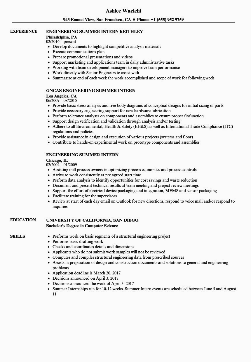 Sample Resume for Internship In Civil Engineering Civil Engineering Internship Resume Examples Best Resume