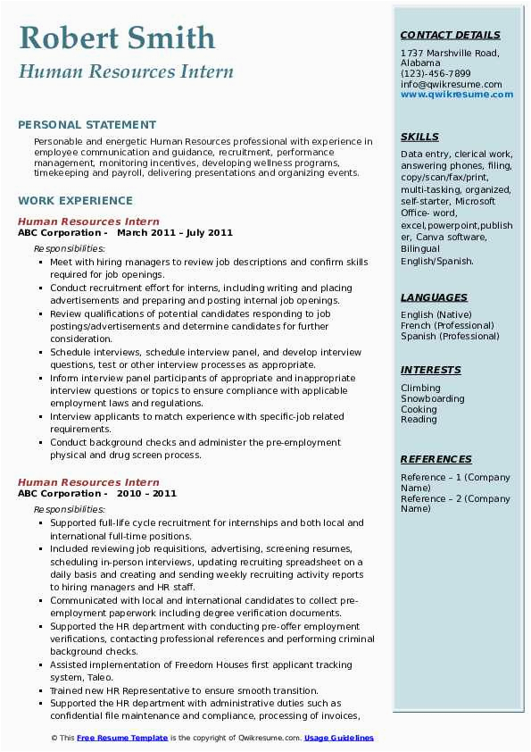 Sample Resume for Internship In Human Resource Human Resources Intern Resume Samples
