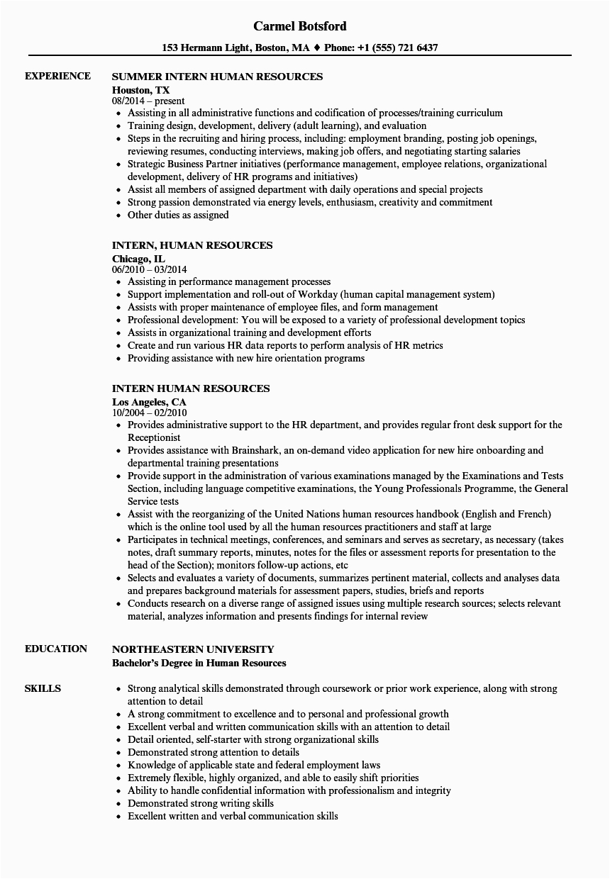 Sample Resume for Internship In Human Resource Intern Human Resources Resume Samples