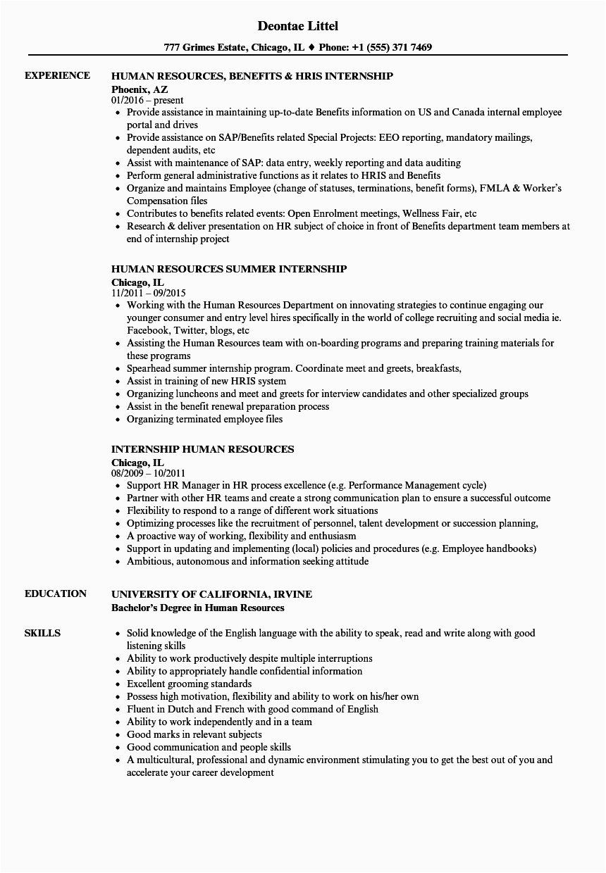 Sample Resume for Internship In Human Resource Internship Human Resources Resume Samples