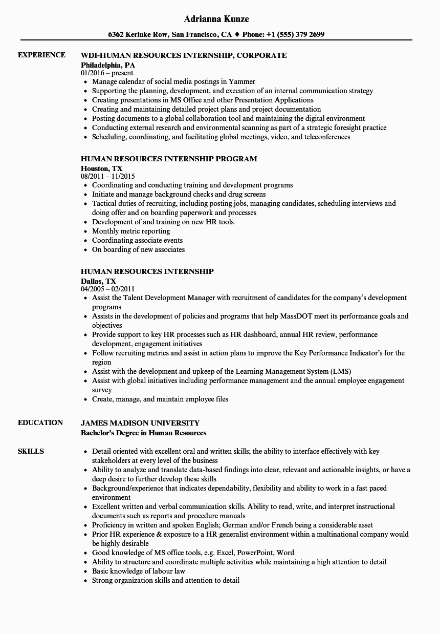 Sample Resume for Internship In Human Resource Resume for Hr Jobs