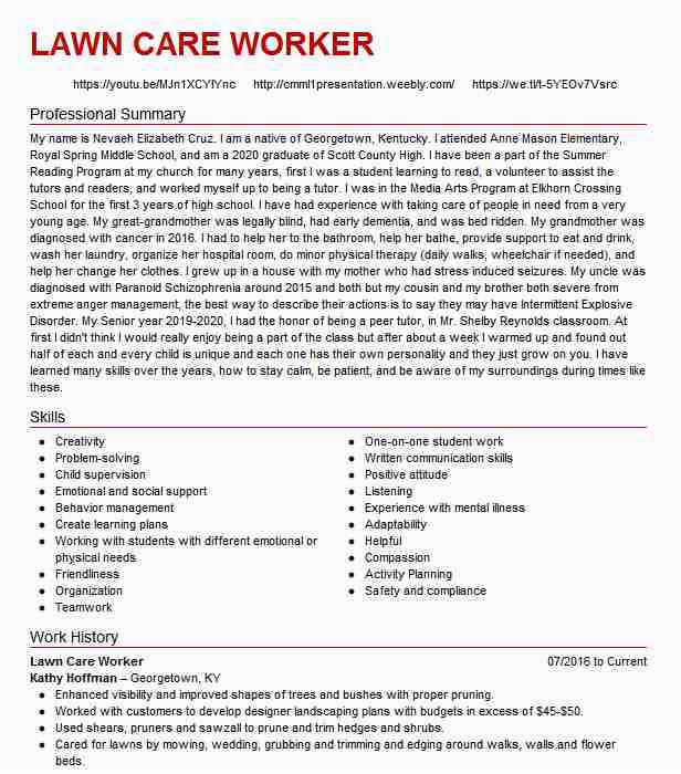 Sample Resume for Lawn Care Worker Lawn Care Worker Resume Example Pany Name Bangor