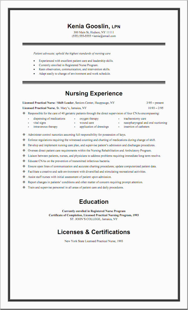 Sample Resume for Lpn New Grad Sample Lpn Resume E Page