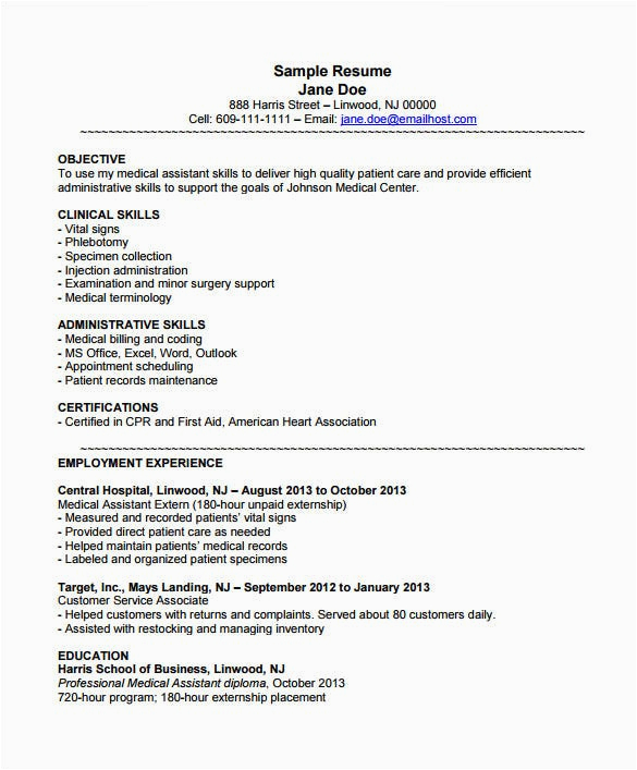 Sample Resume for Medical assistant Externship 5 Medical assistant Resume Templates Doc Pdf