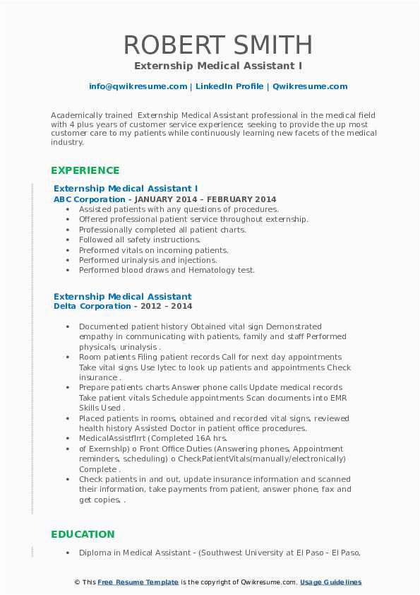 Sample Resume for Medical assistant Externship Externship Medical assistant Resume Samples