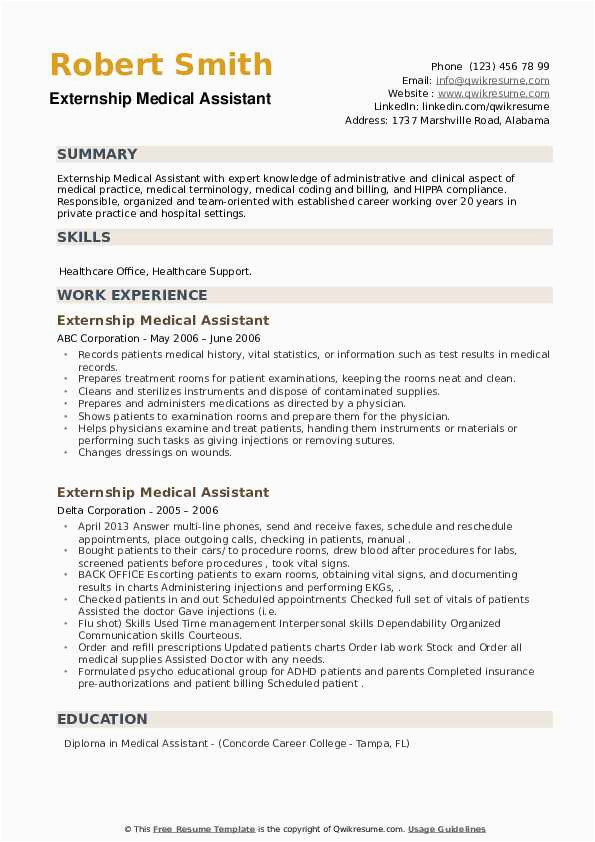 Sample Resume for Medical assistant Externship Externship Medical assistant Resume Samples