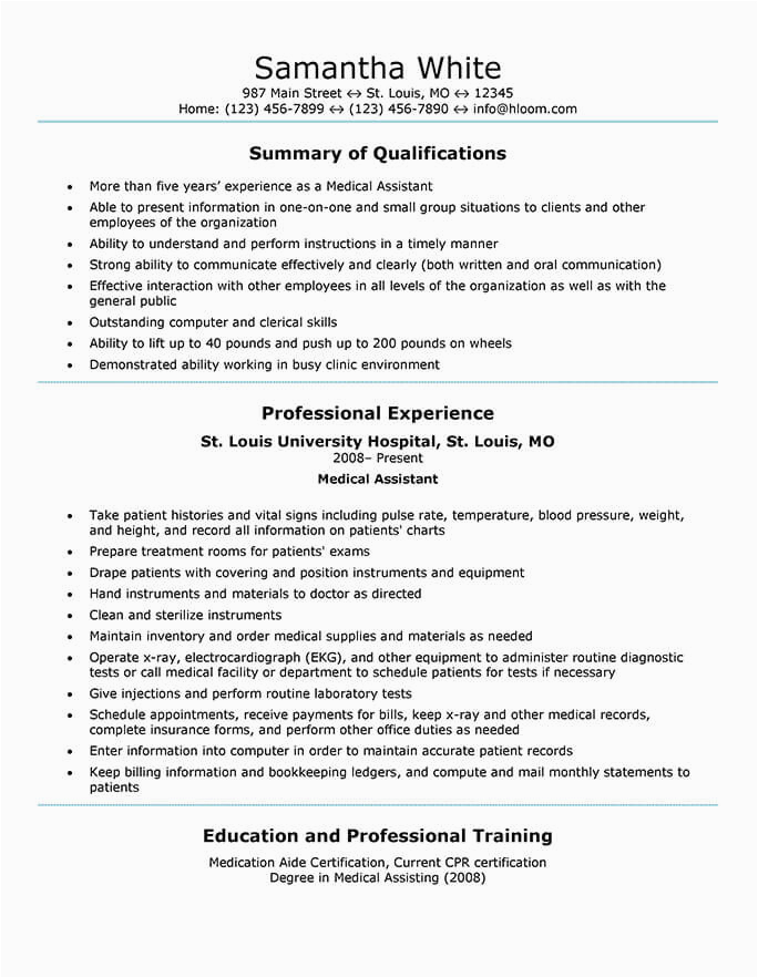 Sample Resume for Medical assistant with Experience 16 Free Medical assistant Resume Templates