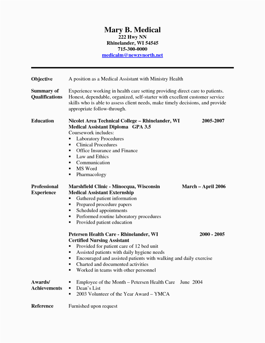 Sample Resume for Medical assistant with Experience Sample Of A Medical assistant Resume