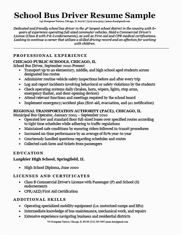 Sample Resume for School Bus Driver Position School Bus Driver Resume Sample & Writing Tips
