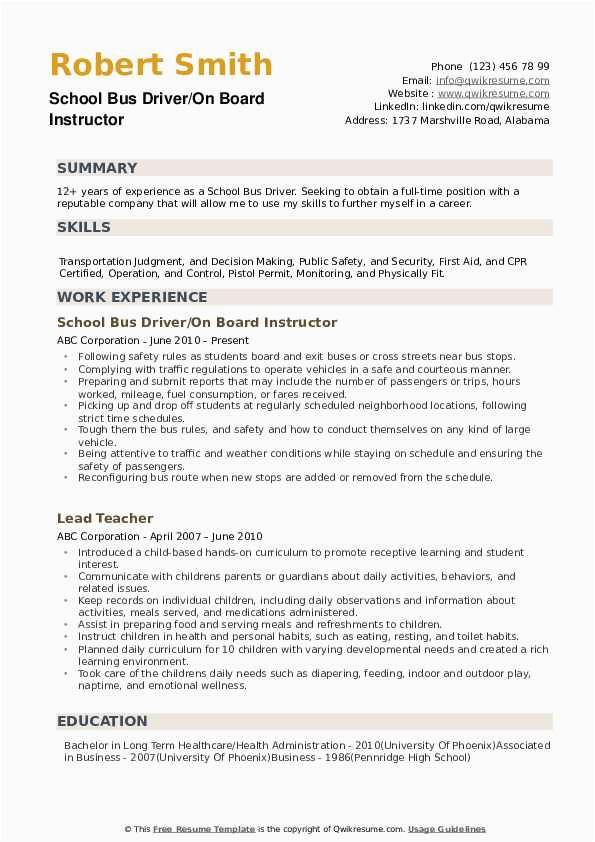 Sample Resume for School Bus Driver Position School Bus Driver Resume Samples