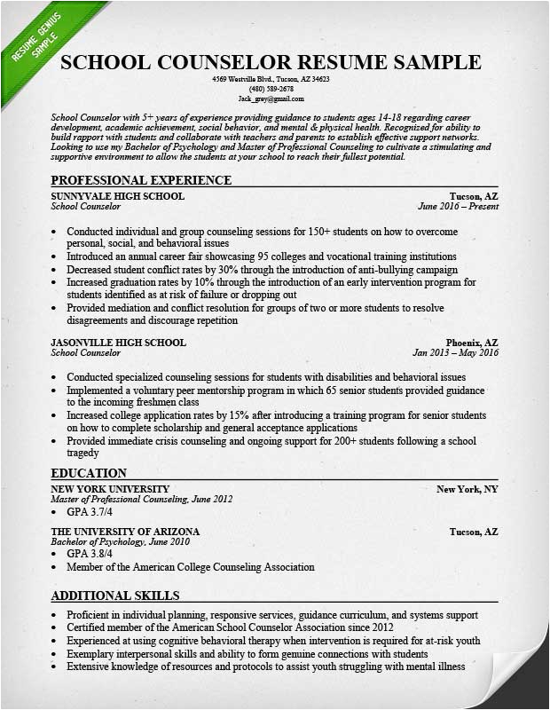 Sample Resume for School Counselor Position Sample Counselor Resume Resume Sample