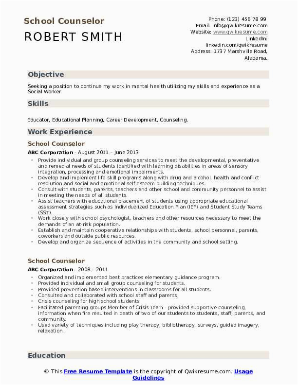 Sample Resume for School Counselor Position School Counselor Resume Samples