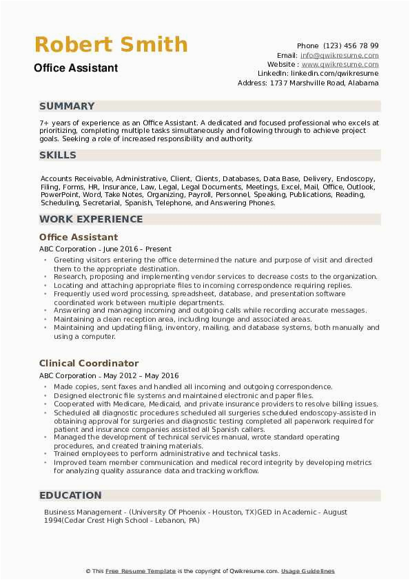 Sample Resume for School Office assistant Fice assistant Resume Samples