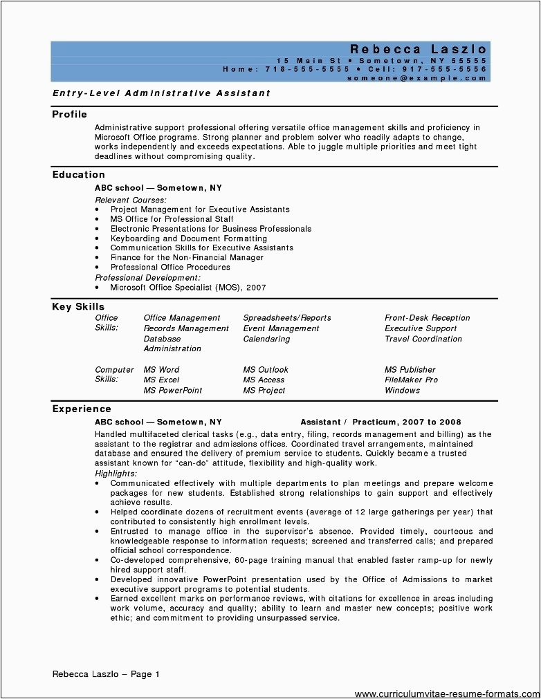 Sample Resume for School Office assistant Resume for Fice assistant Position