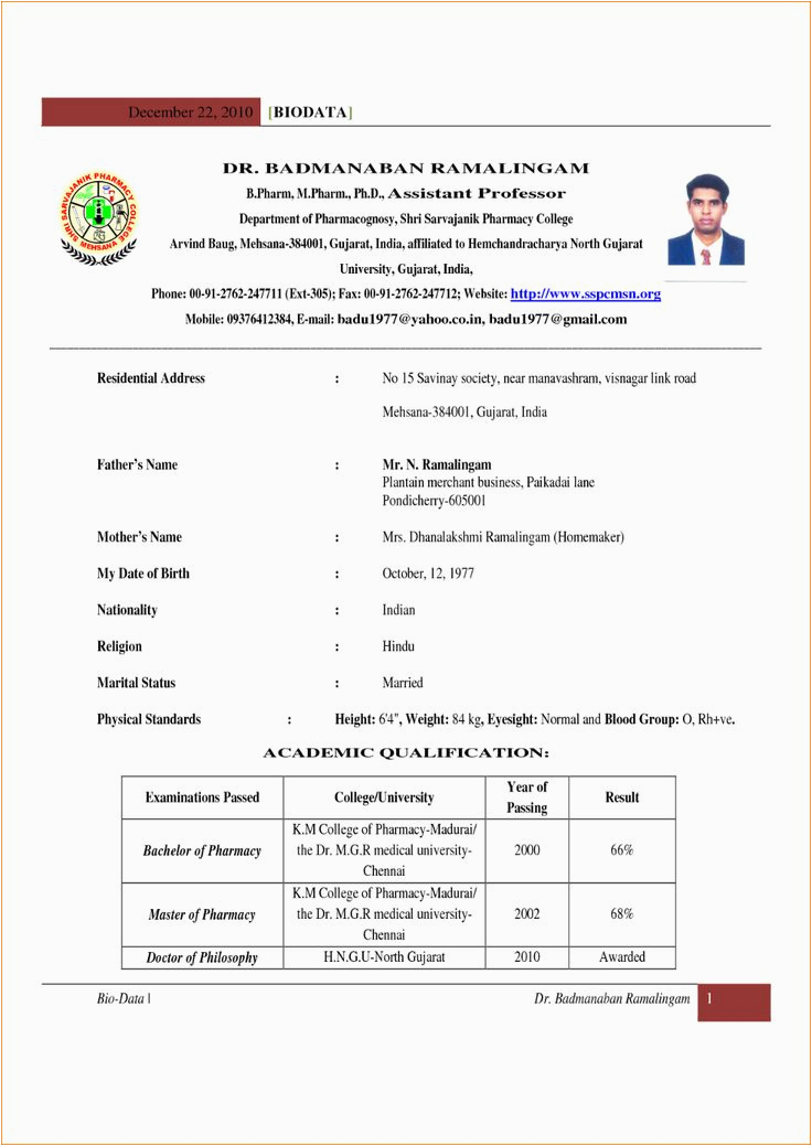 Sample Resume for School Principal Position In India Indian School Teacher Resume format