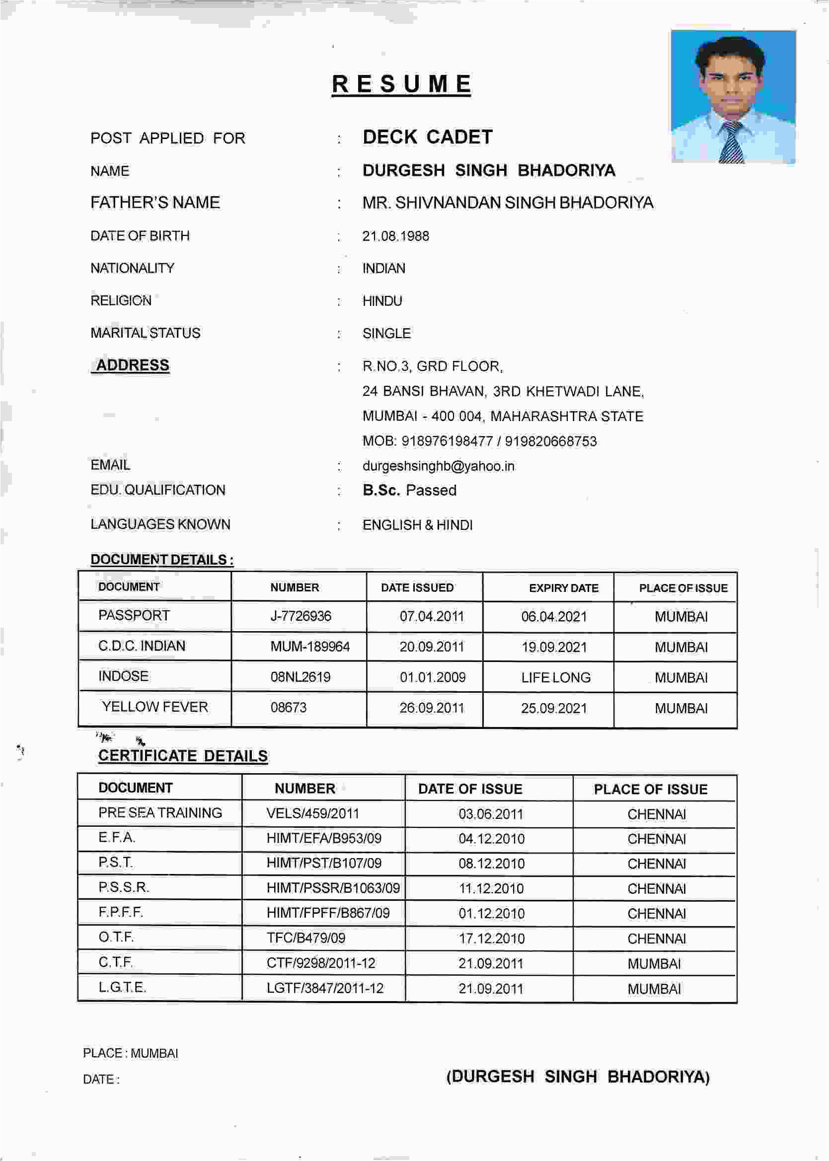 Sample Resume for Seaman Engine Cadet Curriculum Vita Cv format for Seaman Best Resume Examples Sample Resume for Seaman Engine Cadet Curriculum Vita Cv format for Seaman Best Resume Examples